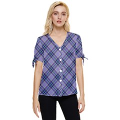 Purple Plaid Tartan 1 Diagonal Bow Sleeve Button Up Top by dressshop