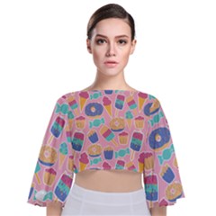Ice Cream Donut Sweets Candie Tie Back Butterfly Sleeve Chiffon Top by Apenda