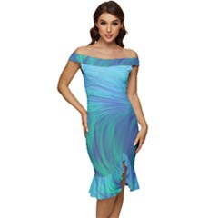Psicodelia Zyguratti Texture Cyanturquoise Off Shoulder Ruffle Split Hem Bodycon Dress by Salmanaz77