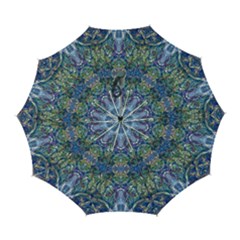 Blue Arabesque Automatic Folding Umbrella With Case (large) by kaleidomarblingart