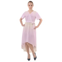 Cream Yellow To Pink Lace Bilinear Gradient Front Wrap High Low Dress by GradientsOmbre