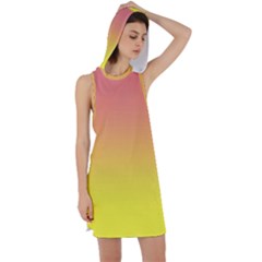 Coral Pink To Electric Yellow Linear Gradient Racer Back Hoodie Dress by GradientsOmbre