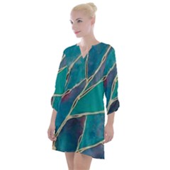 Aqua Batik, Abstract, Colorful Open Neck Shift Dress by kyorashop23