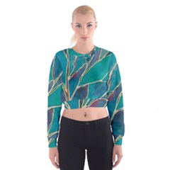 Aqua Batik, Abstract, Colorful Cropped Sweatshirt by kyorashop23