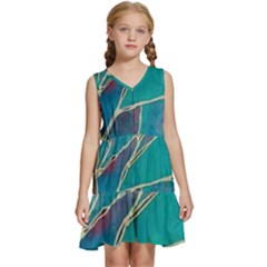 Aqua Batik, Abstract, Colorful Kids  Sleeveless Tiered Mini Dress by kyorashop23