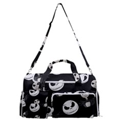 Jack Print, White, Before, Plain, Black, Simple, Christmas Sports Gym Duffle Bag With Shoe Compartment by kyorashop23