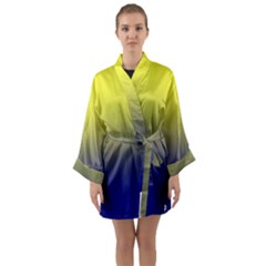 Electric Yellow To Navy Blue Linear Gradient Long Sleeve Satin Kimono by GradientsOmbre