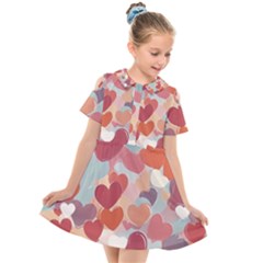 Valentines Day Hearts Romance Love Kids  Short Sleeve Shirt Dress by Posterlux