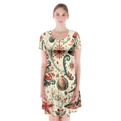 Christmas Tree Snow Short Sleeve V-neck Flare Dress by Bedest
