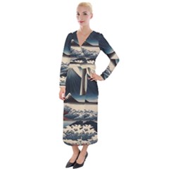 Hokusai Moutains Japan Velvet Maxi Wrap Dress by Bedest