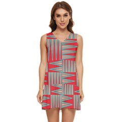 Zigzag Pattern Chevron Red Tiered Sleeveless Mini Dress by Bedest