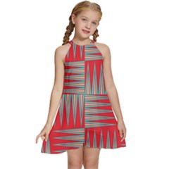 Zigzag Pattern Chevron Red Kids  Halter Collar Waist Tie Chiffon Dress by Bedest