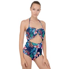 Hawaiian Flowers Hawaii Scallop Top Cut Out Swimsuit by Cemarart