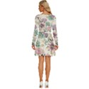 Flowers Pattern Floral Long Sleeve Wide Neck Velvet Dress View4