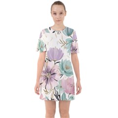 Flowers Pattern Floral Sixties Short Sleeve Mini Dress by Sabxi