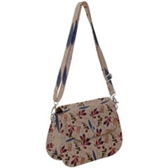 Leaves Pattern Teal Seamless Fall Saddle Handbag by Sabxi