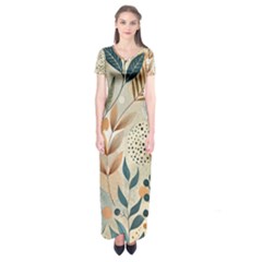 Leaves Pattern Flora Short Sleeve Maxi Dress by Sabxi
