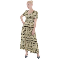 Music Melody Notes Sheet Music Button Up Short Sleeve Maxi Dress by Sabxi