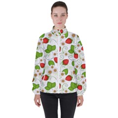 Strawberry Fruit Pattern Leaves Women s High Neck Windbreaker by Sabxi
