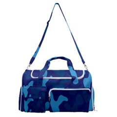 Blue Camouflage Pattern Sports Gym Duffle Bag With Shoe Compartment by kyorashop23