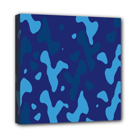 Blue Camouflage Pattern Mini Canvas 8  X 8  (stretched) by kyorashop23
