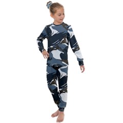 Blue Winter Camouflage, Military Camouflage Kids  Long Sleeve Set  by kyorashop23