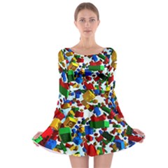 Falling Lego Bricks, Desenho, Fall, Games Long Sleeve Skater Dress by kyorashop23