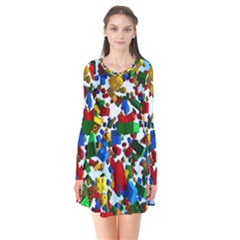 Falling Lego Bricks, Desenho, Fall, Games Long Sleeve V-neck Flare Dress by kyorashop23