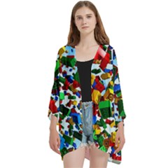 Falling Lego Bricks, Desenho, Fall, Games Open Front 3/4 Sleeve Batwing Chiffon Cardigan Kimono by kyorashop23
