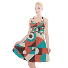 Retro Colorful Background, Retro Abstraction Halter Party Swing Dress  by kyorashop23