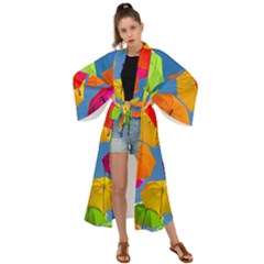 Umbrella, Colorful, Positive, Sky, Rainbow Maxi Kimono by kyorashop23