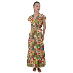 Template Christmas Pattern Flutter Sleeve Maxi Dress by Proyonanggan