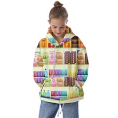 Supermarket Shelf Products Snacks Kids  Oversized Hoodie by Cemarart