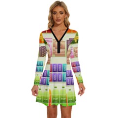 Supermarket Shelf Products Snacks Long Sleeve Deep V Mini Dress  by Cemarart