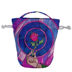 Enchanted Rose Stained Glass Drawstring Bucket Bag by Cemarart