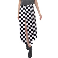 Pattern Checkered Squares Black White Pattern Velour Split Maxi Skirt by Sabxi