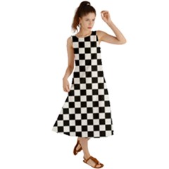 Pattern Checkered Squares Black White Pattern Summer Maxi Dress by Sabxi
