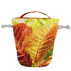 Leaves Plant Pattern Croton Nature Drawstring Bucket Bag by Sabxi