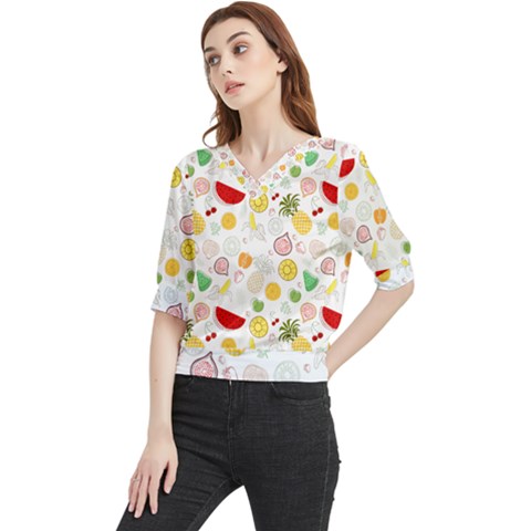 Pattern Seamless Texture Fruit Quarter Sleeve Blouse by Sabxi