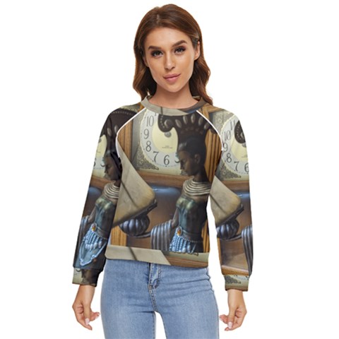 Clock And Lady Women s Long Sleeve Raglan T-shirt by bestdesignintheworld