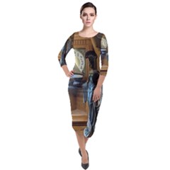 Lady Quarter Sleeve Midi Velour Bodycon Dress by bestdesignintheworld