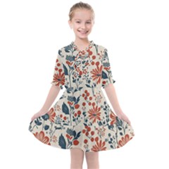 Retro Scandinavian Nordic Flowers Pattern Kids  All Frills Chiffon Dress by violetheavensky