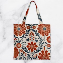 Retro Scandinavian Nordic Flowers Pattern 3 Zipper Grocery Tote Bag by violetheavensky