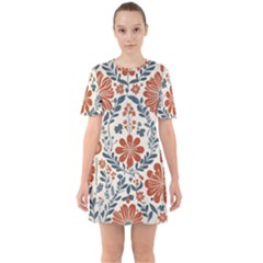 Retro Scandinavian Nordic Flowers Pattern 3 Sixties Short Sleeve Mini Dress by violetheavensky