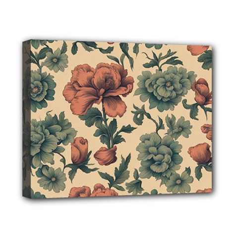 Victorian Beige And Teal Flower Pattern Canvas 10  X 8  (stretched) by violetheavensky