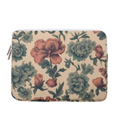 Victorian Beige And Teal Flower Pattern 13  Vertical Laptop Sleeve Case With Pocket by violetheavensky