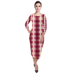 Retro 60s 50s Plaid Pattern 4 Quarter Sleeve Midi Velour Bodycon Dress by violetheavensky