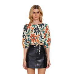 Retro Scandinavian Nordic Flowers Pattern 2 Mid Sleeve Drawstring Hem Top by violetheavensky