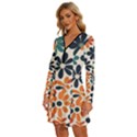 Retro Scandinavian Nordic Flowers Pattern 2 Long Sleeve Deep V Mini Dress  View2