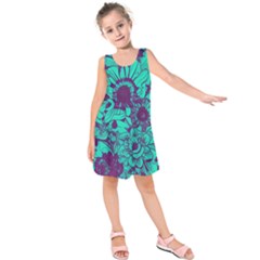 Mid Century Retro Floral 1970s 1960s Pattern 101 Kids  Sleeveless Dress by violetheavensky